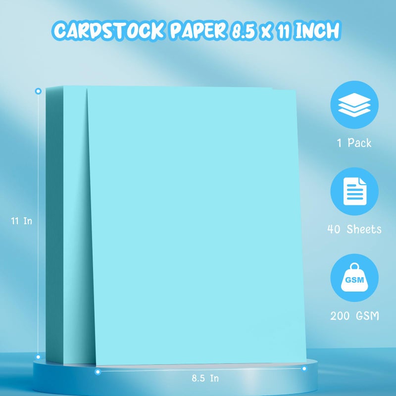 Aidunmis 40 Sheets Blue Cardstock Paper 8.5 x 11, Thick Card Stock Paper, Light Blue Cardstock Printer Paper 8.5 x 11, 200 GSM Construction Paper 8 1/2 x 11 for DIY Cards, Invitations, Greeting Cards - Image 2